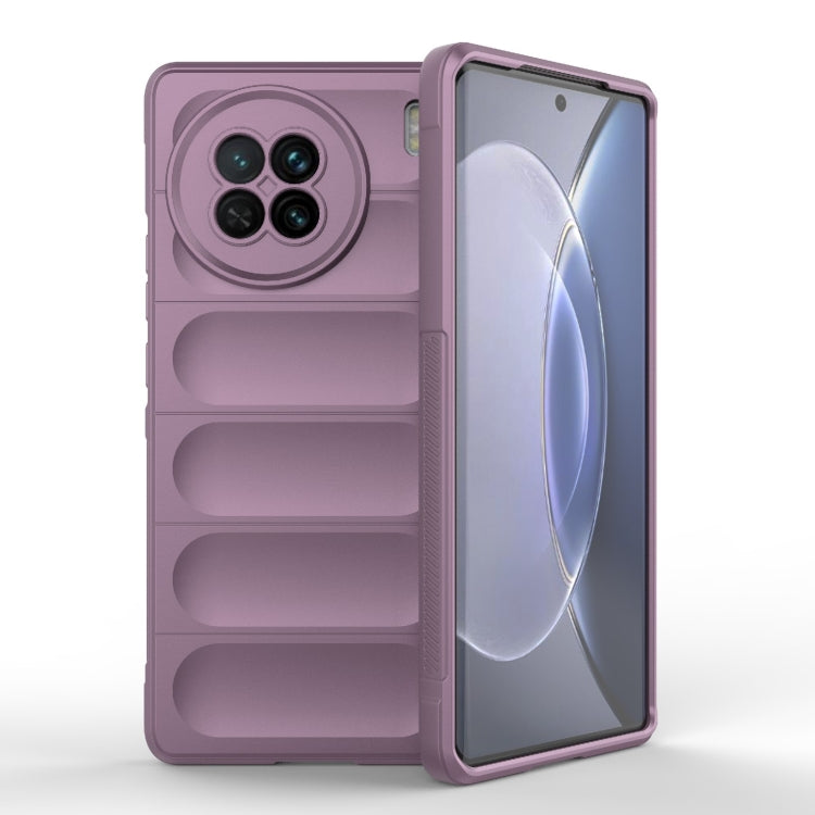 Purple TPU and flannel phone case with rugged bumper texture and camera cutout