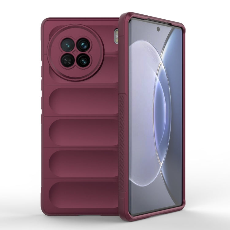 Wine red TPU and flannel phone case with rugged bumper texture and camera cutout