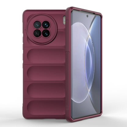 Wine red TPU and flannel phone case with rugged bumper texture and camera cutout
