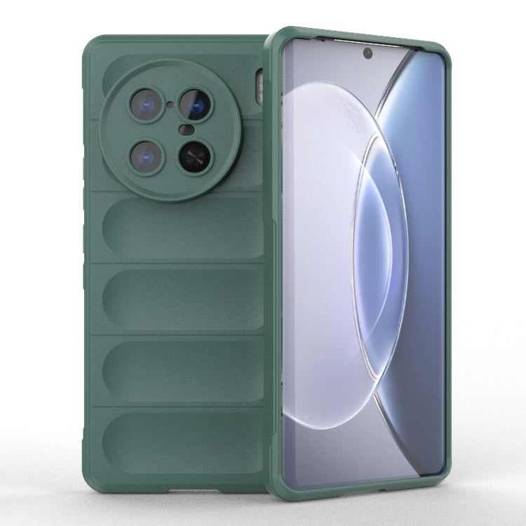 Dark green TPU phone case with camera cutout and raised panel texture, open front view