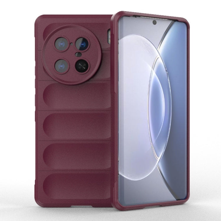 Wine red TPU phone case with camera cutout and raised panel texture, open front view