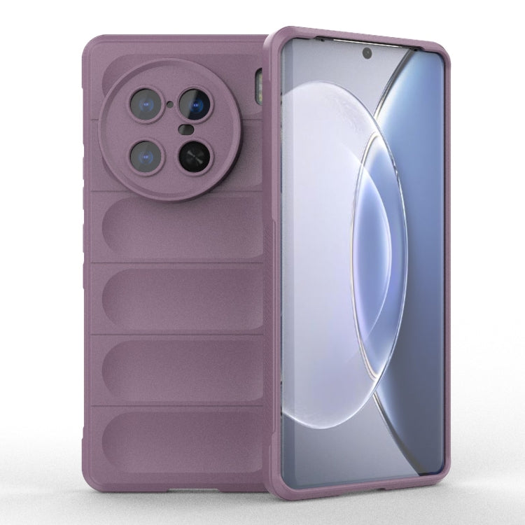 Purple TPU flannel phone case, open cover with camera cutouts and ridged back panels