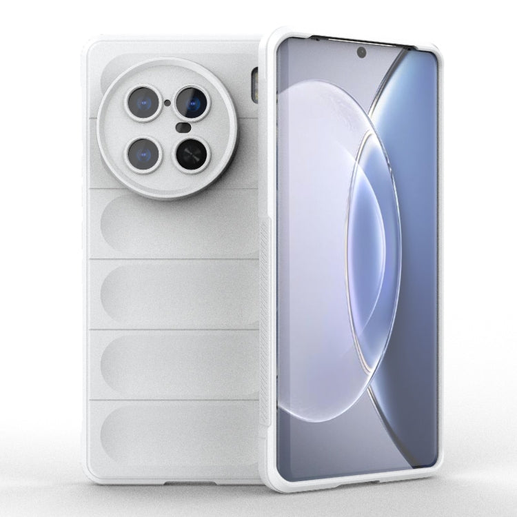 White TPU flannel phone case, open cover with camera cutouts and ridged back panels