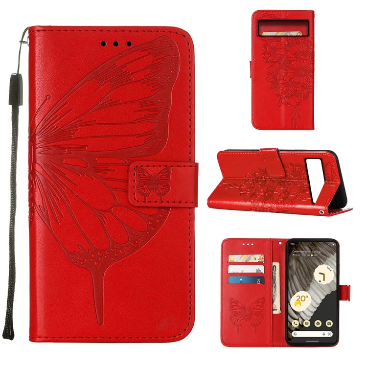 Red embossed butterfly leather phone case with folio card slots and wrist strap