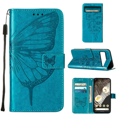 Teal embossed butterfly leather phone case with folio card slots and wrist strap