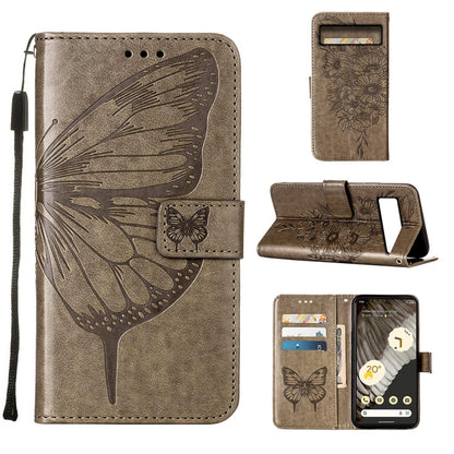 Embossed butterfly leather folio phone case, snap cover, dark taupe