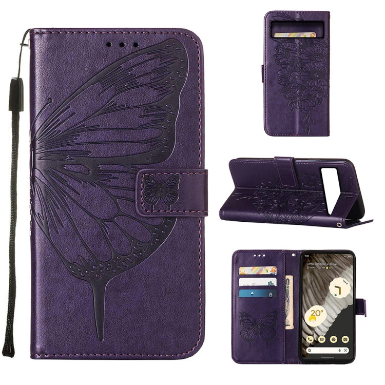 Embossed butterfly leather folio phone case, snap cover, purple
