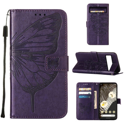 Embossed butterfly leather folio phone case, snap cover, purple