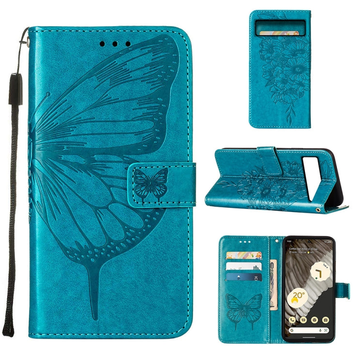 Embossed butterfly leather folio phone case, snap cover, teal blue