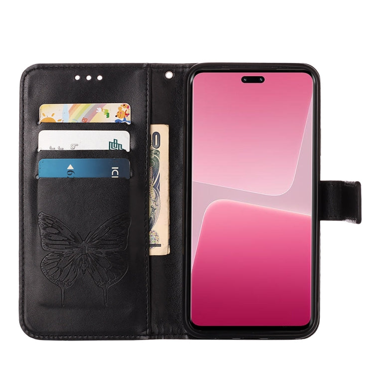 Black folio leather phone case with embossed butterfly and card slots