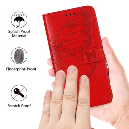 Red embossed butterfly leather wallet phone case with folio cover and card pocket
