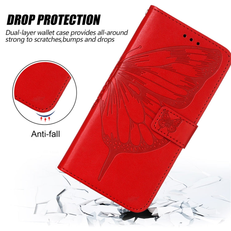 Red embossed butterfly leather wallet phone case with folio cover and card slots