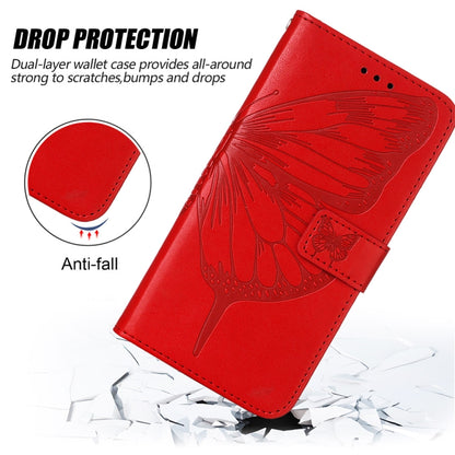 Red embossed butterfly leather wallet phone case with folio cover and card slots