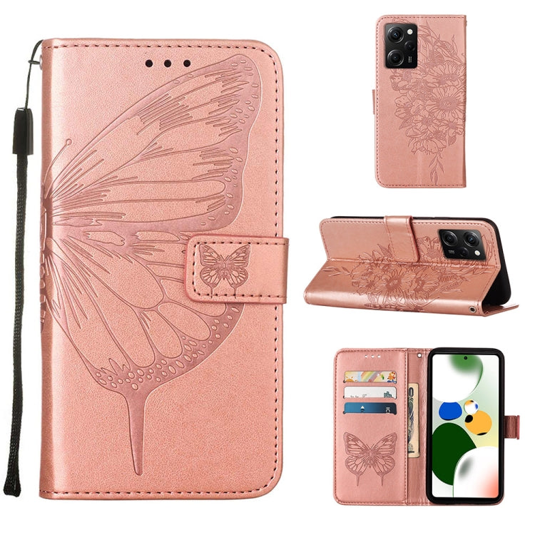 Rose pink embossed butterfly leather wallet phone case with card slots and folio stand