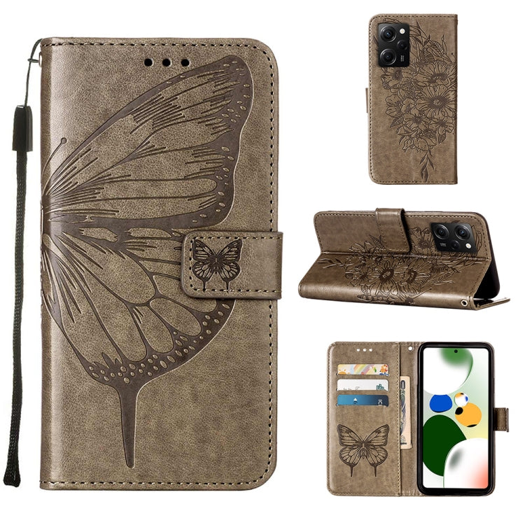 Brown embossed butterfly leather wallet phone case with folio stand and card slots