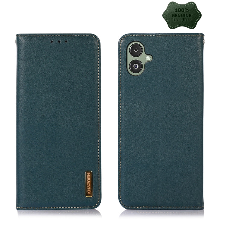 Green leather phone case with front holes and dual camera cutout