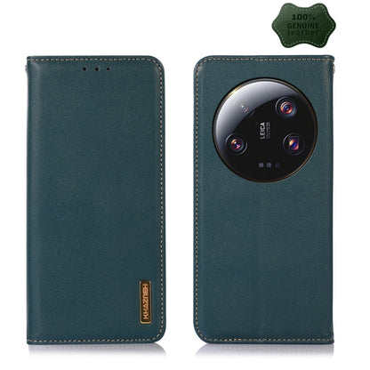 KHAZNEH leather phone case, green with stitched trim and camera cutout window