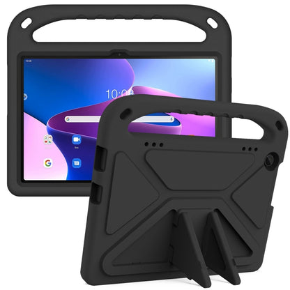 Black EVA shockproof tablet case for Lenovo Tab M10 with kickstand, angled front view