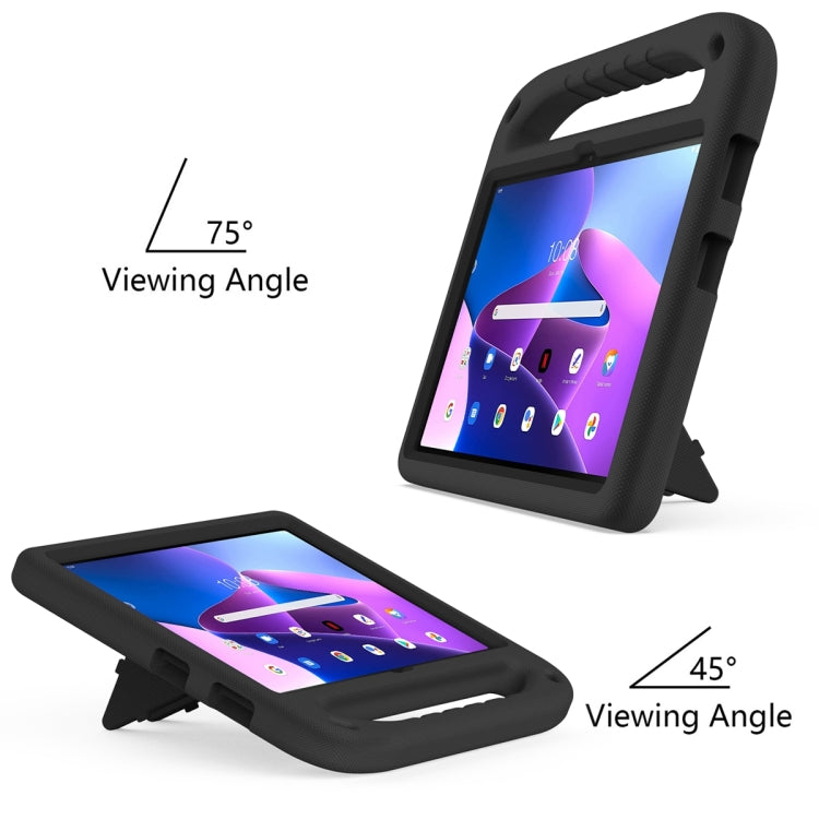 Black EVA shockproof tablet case with handle and adjustable viewing stand, 45°/75°
