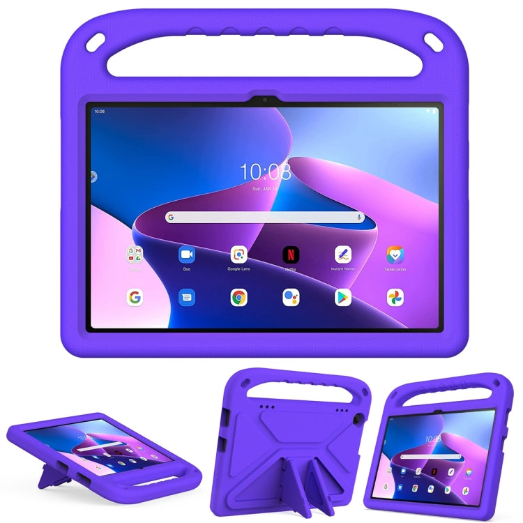 Purple EVA shockproof tablet case with handle and kickstand for easy viewing