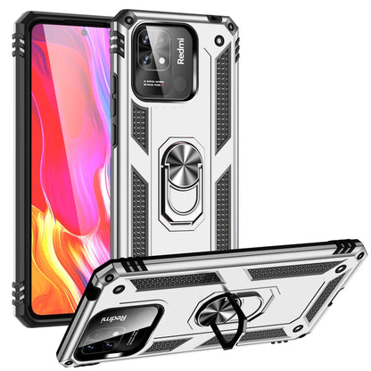 Shockproof phone case with holder ring, white TPU + PC shell, kickstand stand and camera cutout
