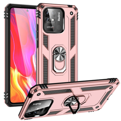 Shockproof phone case with holder ring, rose pink TPU + PC shell, textured edges and camera cover