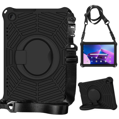 Black silicone protective tablet case with shoulder strap and kickstand for viewing