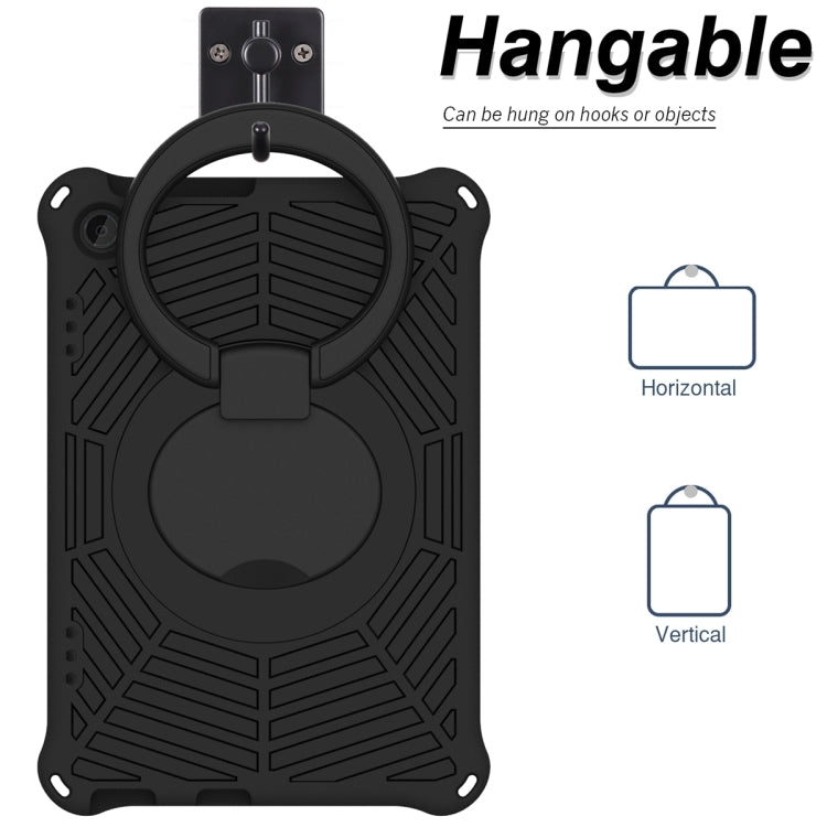 Black silicone tablet case with circular kickstand and textured grip pattern