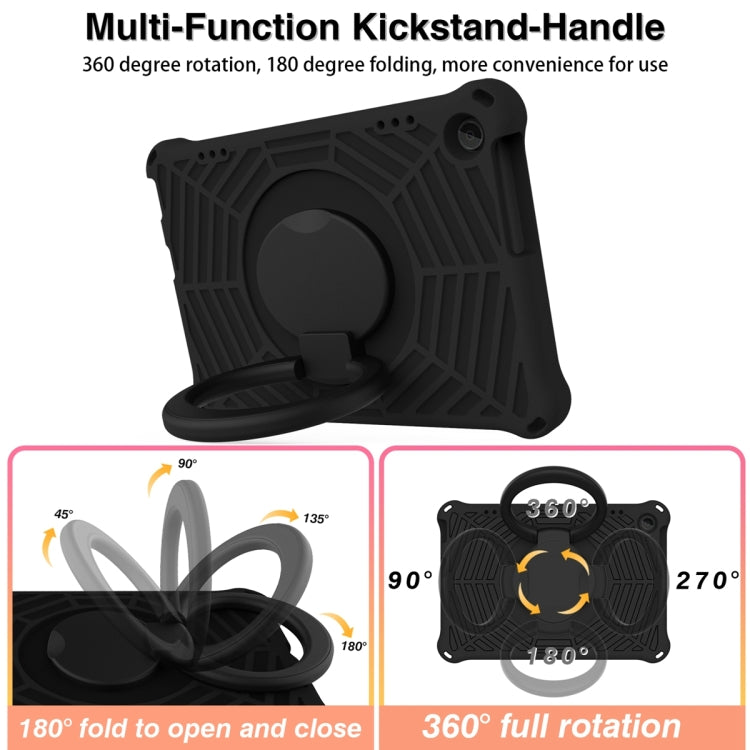 Black silicone tablet case with rotating kickstand handle and foldable stand