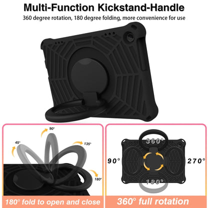 Black silicone tablet case with rotating kickstand handle and foldable stand