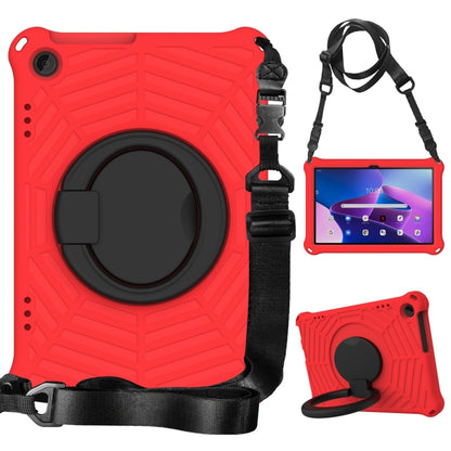 Red silicone protective tablet case with shoulder strap and kickstand for viewing