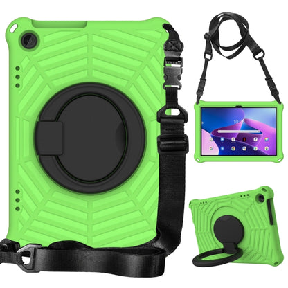 Green silicone protective tablet case with shoulder strap and kickstand for viewing