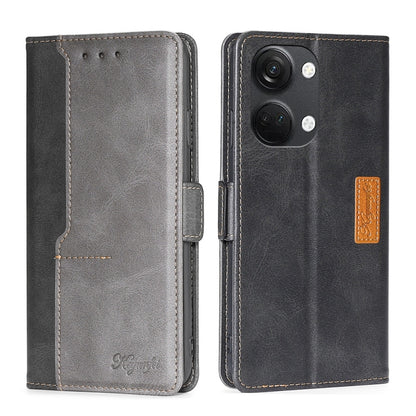 Black and gray leather phone case with side buckle and flip cover, card slots