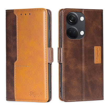 Brown and gold leather phone case with side buckle, flip cover, card slots