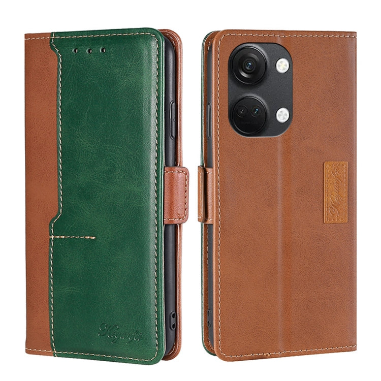 Light brown and green leather phone case with side buckle, flip cover, card holder