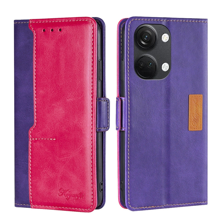 Purple and rose red leather phone case with side buckle, flip cover, card slots