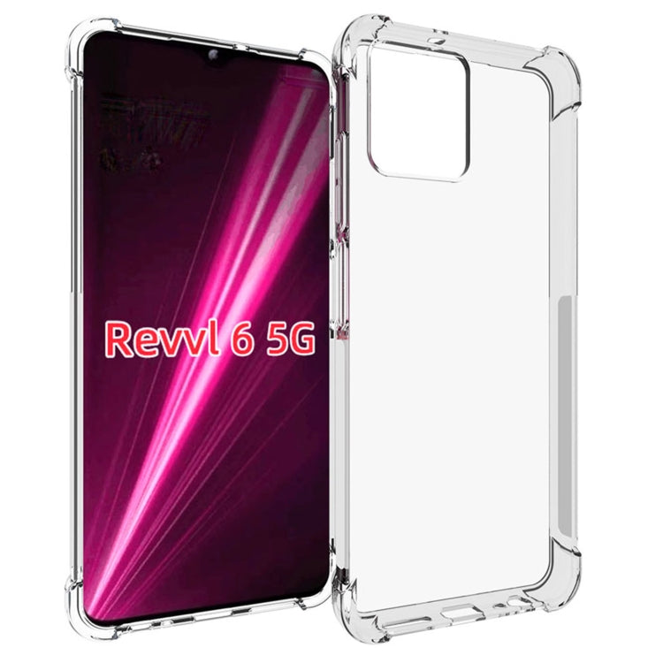 Shockproof TPU phone case, clear back with cutouts and raised edges for screen protection