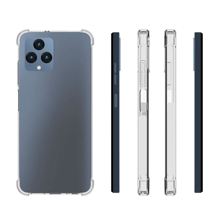 Clear TPU phone case with port cutouts and raised corners; side profile view