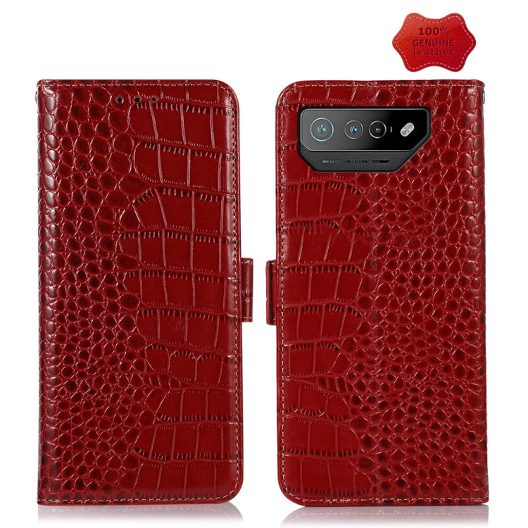 Crocodile leather phone case in red with textured scale pattern and flip cover