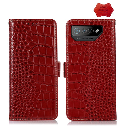 Crocodile leather phone case in red with textured scale pattern and flip cover