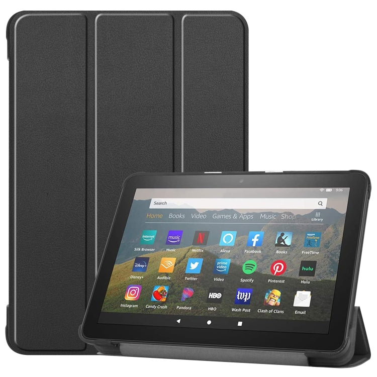 Black flip leather tablet case with stand, front panel and screen visible