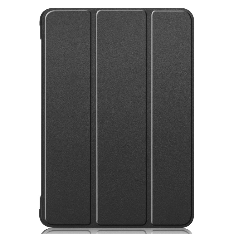 Black tri-fold leather tablet case, closed back with three panel sections