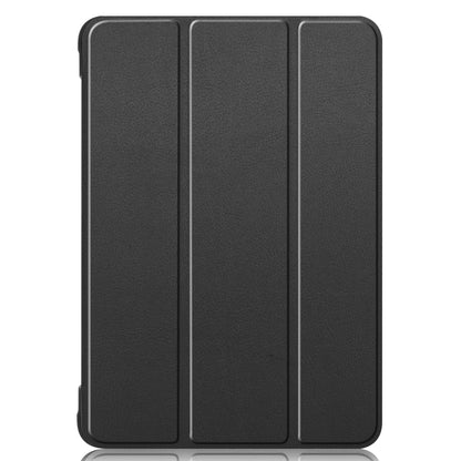 Black tri-fold leather tablet case, closed back with three panel sections