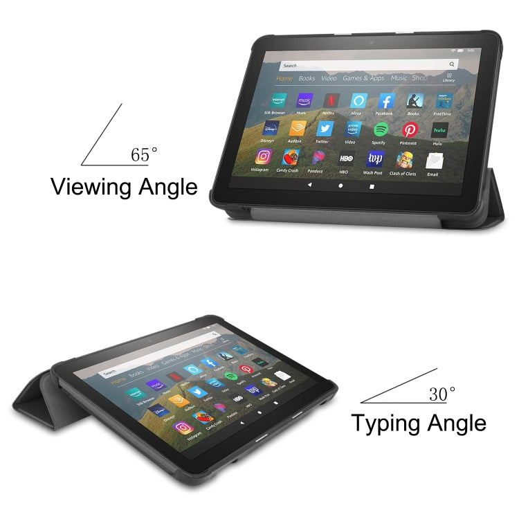 Black leather folio tablet case on stand at a slanted viewing angle