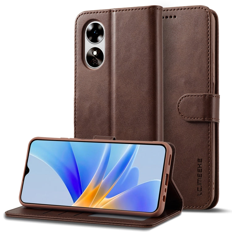 Brown flip leather wallet phone case with card slot and cover for OPPO A78 5G