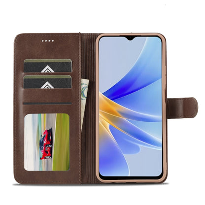 Brown flip leather wallet phone case with card slots and transparent ID window