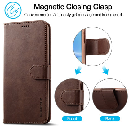 Brown flip leather wallet phone case with magnetic closure and stitched strap