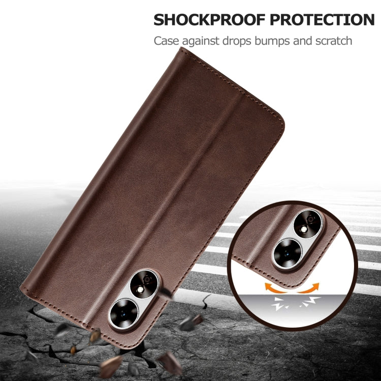 Brown flip leather wallet phone case with protective shell and angled stand