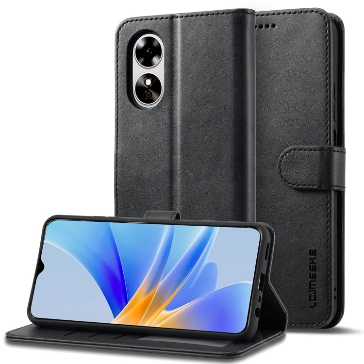 Black calf-texture flip leather phone case with stand, for OPPO A78 5G Global