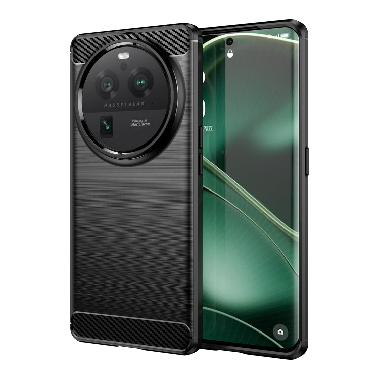 Black TPU phone case with carbon-fiber textured back and camera cutout for OPPO Find X6 Pro